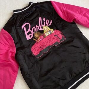 Barbie | LE Patch Logo Car Graphic Satin Bomber Jacket Black/Pink (XL 14-16)